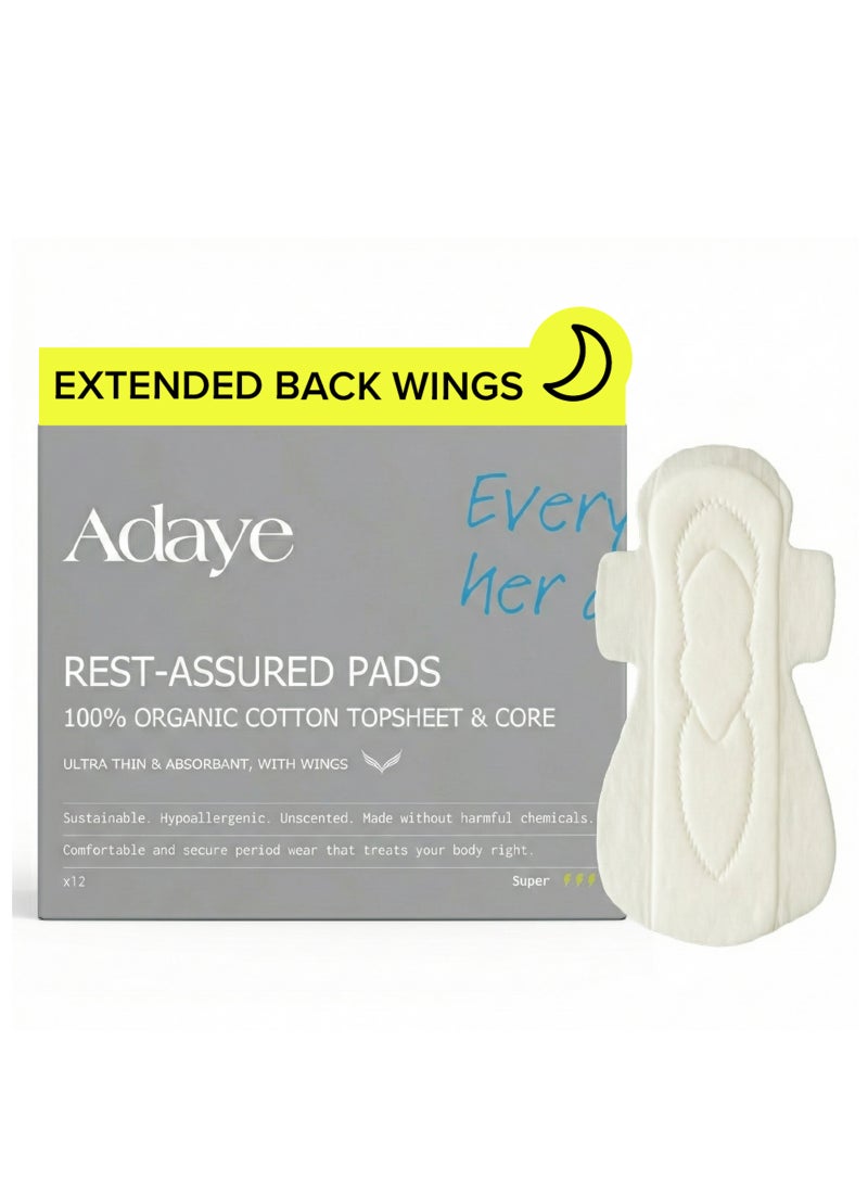 Adaye Organic Cotton Ultra Thin Sanitary Night Pads with Wings 12 Pcs - Image 1